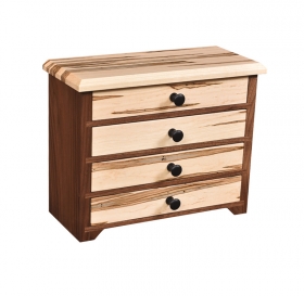 4 Drawer Shaker Jewelry Cabinet - Rustic Walnut with Wormy Maple